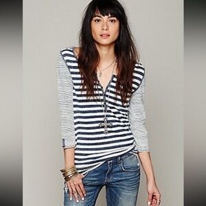 Free People We the Free Blue and White Striped Henley